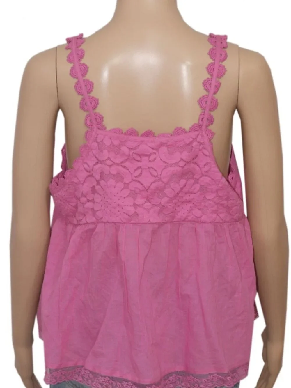 Free People Stevie Lace Tank Top Cropped Babydoll Scoop Neck Lace Tie M